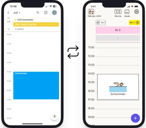 Events from common calendars can be synchronized with the Independo calendar app.